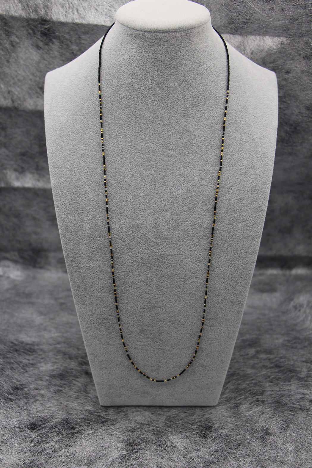 Black Matte, Gold & Crystal Double Strand Necklace