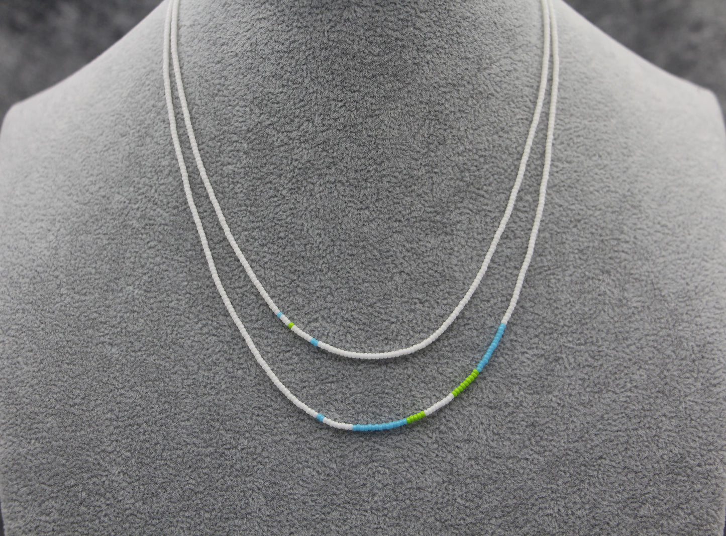 White, Blue & Green Double Strand Necklace